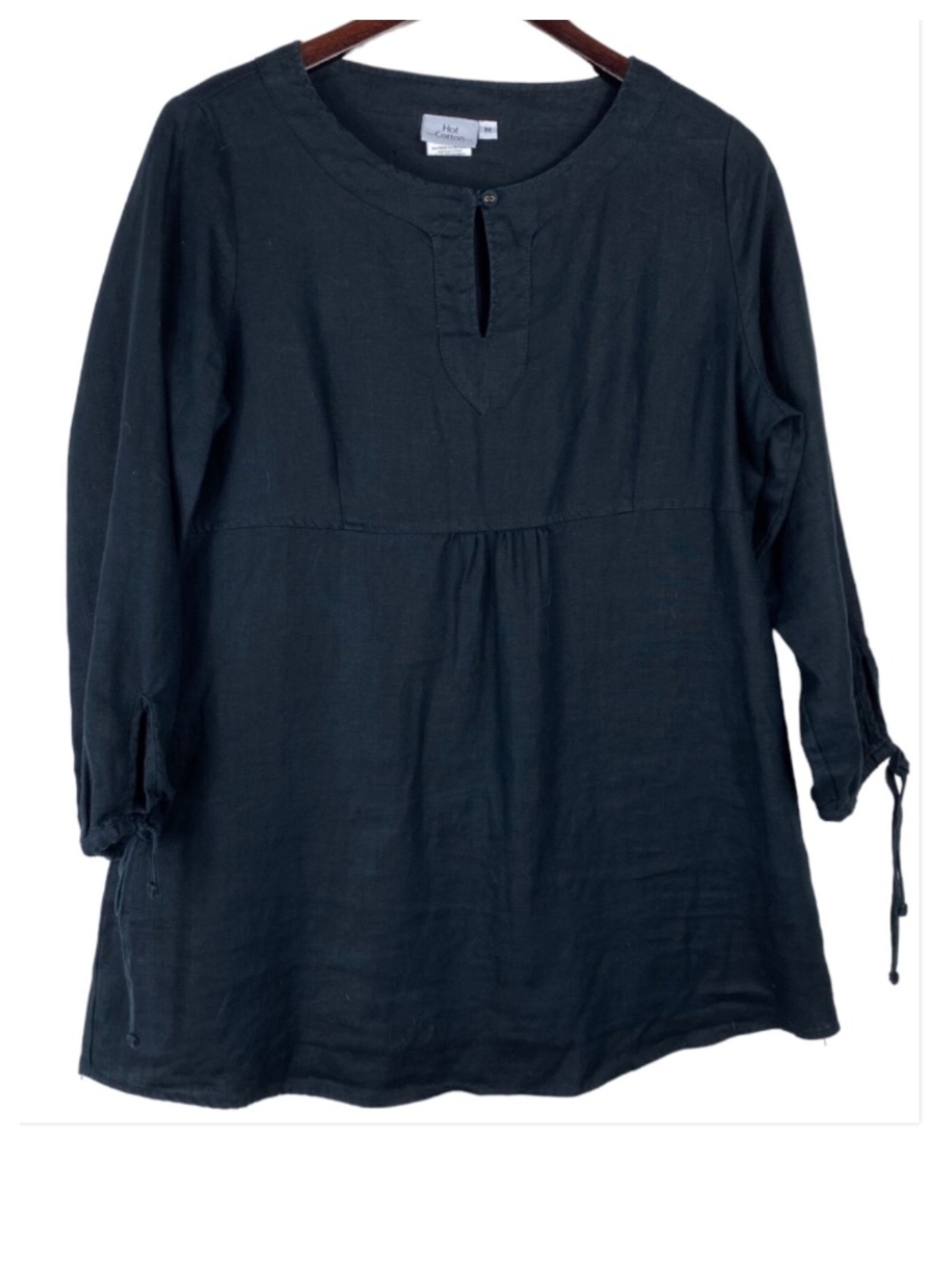 Hot Cotton Sz Medium Top Tunic Shirt Blouse 100% LINEN Black Lagenlook Flowy - Picture 2 of 4